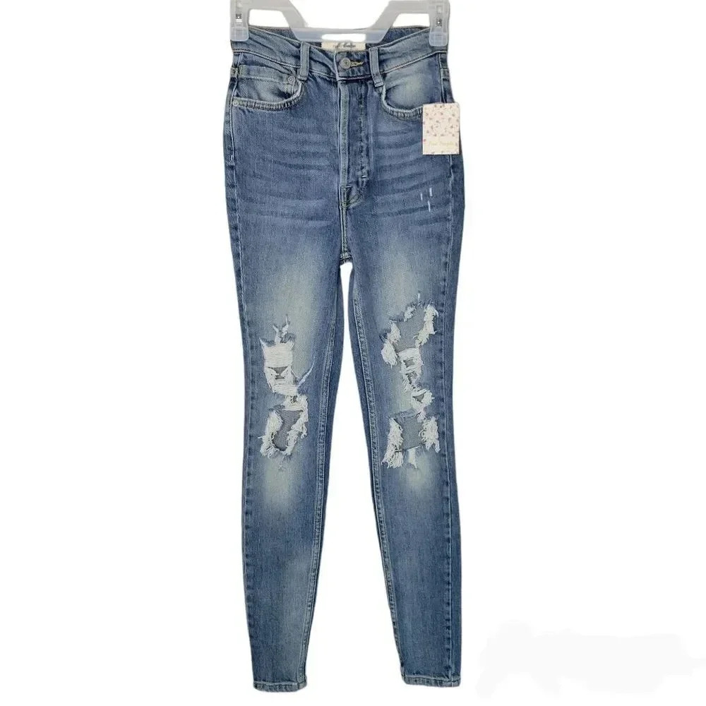 We The Free by Free People ripped skinny jeans in blue Size 24